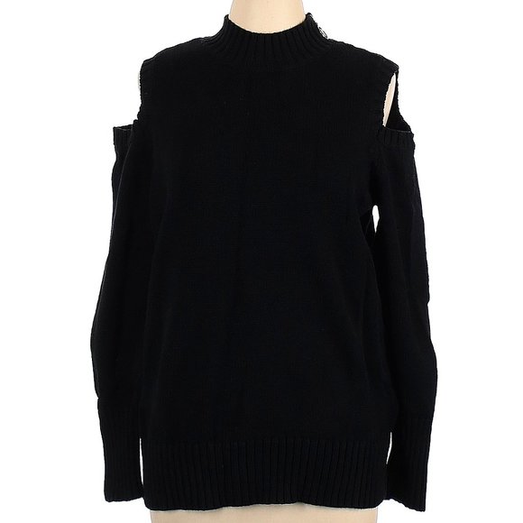 SUSAN GRAVER Black Gold-Zip Cold Shoulder Cotton Blend Pullover Sweater Size L - Picture 1 of 5